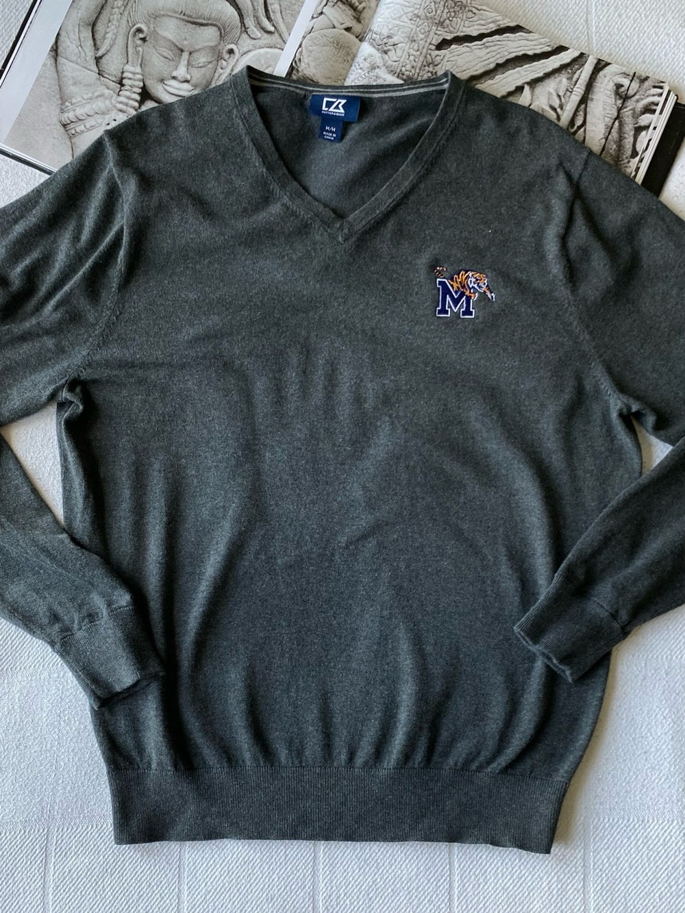 Cutter & Buck Lakemont Triblend Mens V-neck Heather Sweater Memphis Tigers